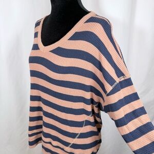 aerie Striped V-Neck Sweater in Blush and Navy Blue